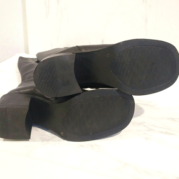 Vintage 90's Chunky Block Heel Square Toe Tall Black Leather Boots - Picture 13 of 16